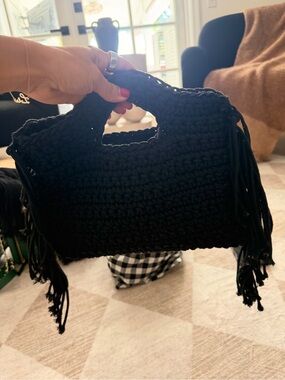 Urban Expressions Black Crochet Fringe Wristlet